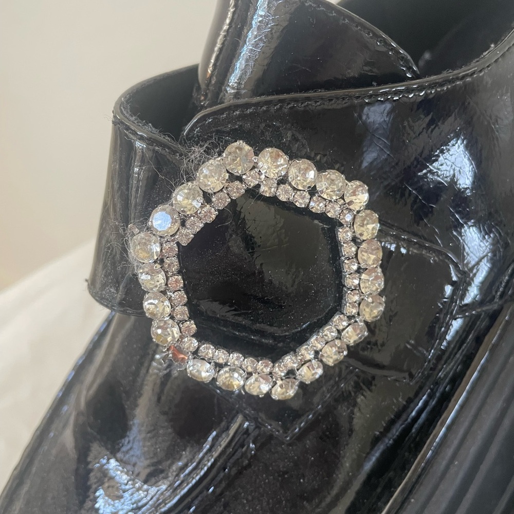 Black Patent Platform Loafers with Crystal Buckle - Picture 5 of 8